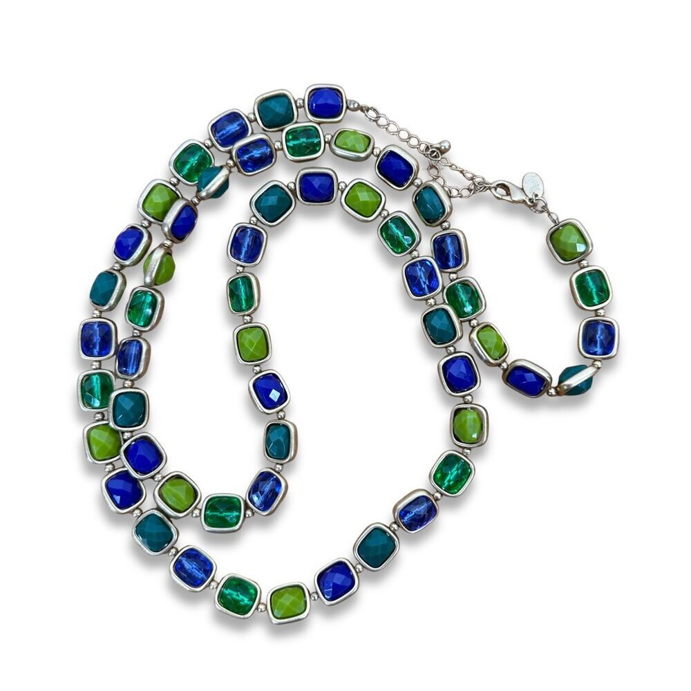 Lia Sophia Shannon’s Medley Blue Green Gem Statement Necklace 17"